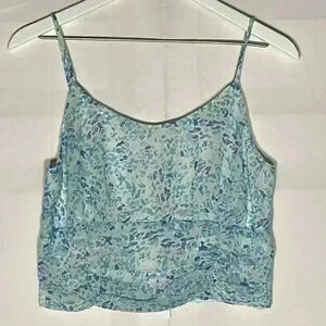 Sadie & Sage Womens Crop Top Blue S Smocked Back Adjustable Straps Dainty Fun